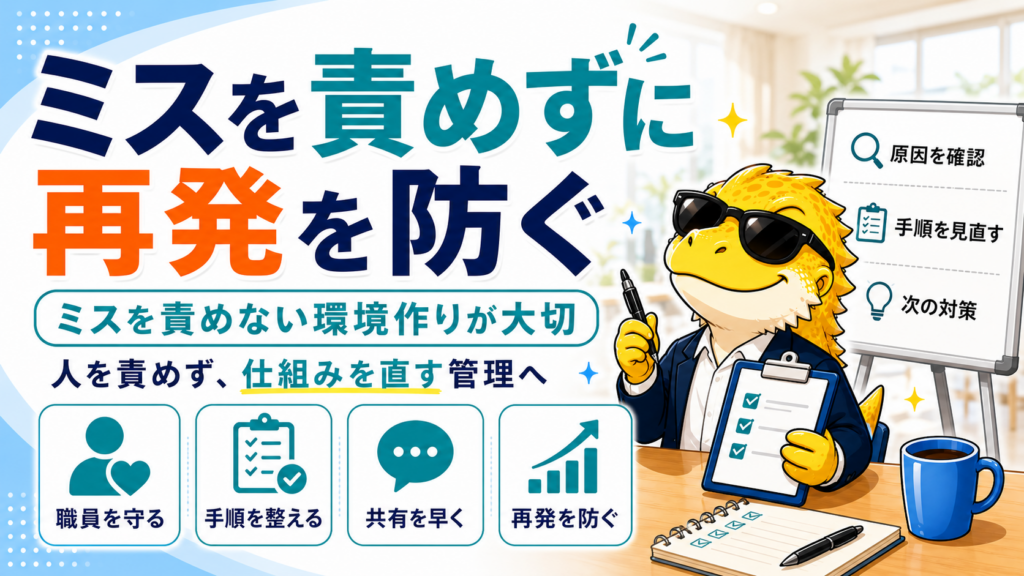 ミスを責めない環境作りが大切。介護現場で再発を防ぐ管理のしかたを表したサムネイル
